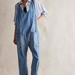 Free People Denim High Roller Overalls